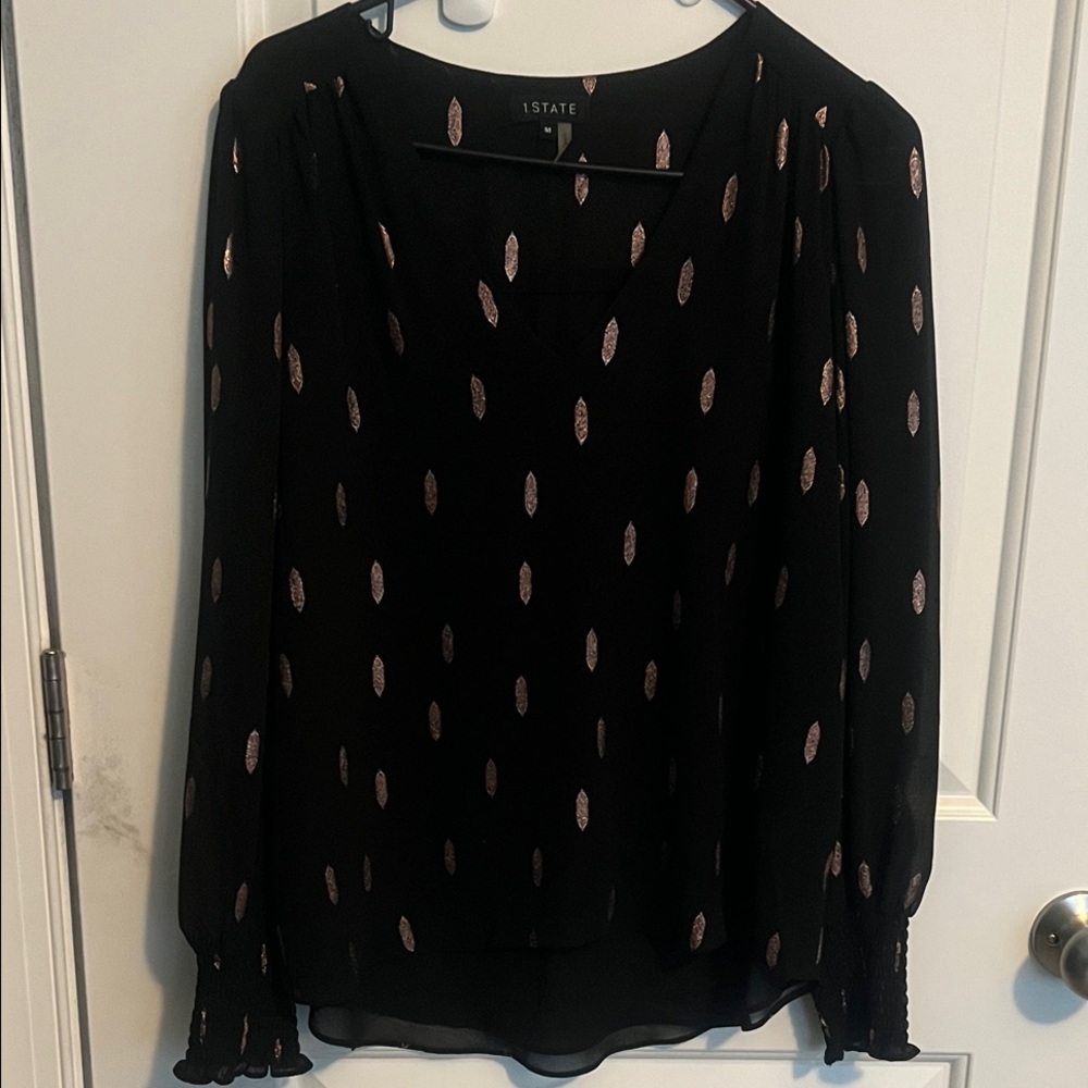 1. State Black Blouse with Rose Gold Accents
